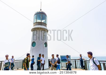 Busan,south Korea - July 20, 2017: Tourist Visit Old Lighthouse On The Hill Of Haeundae Dongbaekseom