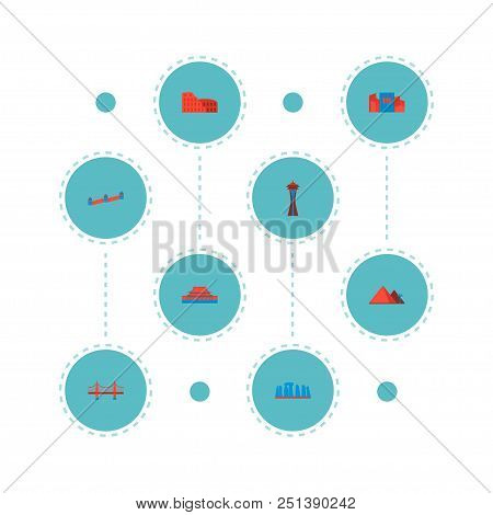 Set Of Monument Icons Flat Style Symbols With Shibuya, Giza, Space Needle And Other Icons For Your W