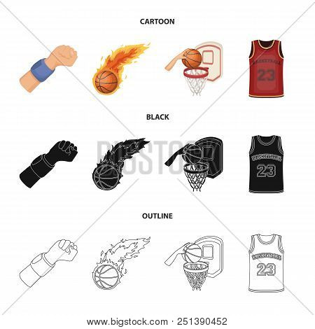 Basketball And Attributes Cartoon, Black, Outline Icons In Set Collection For Design.basketball Play