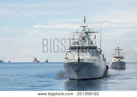 Padang, Indonesia - April 16, 2016 : Kd Kelantan, Kedah-class Offshore Patrol Vessel Of Royal Malays