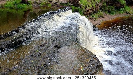 Small Waterfall On Sablinka River In Leningrad Region, Russia.