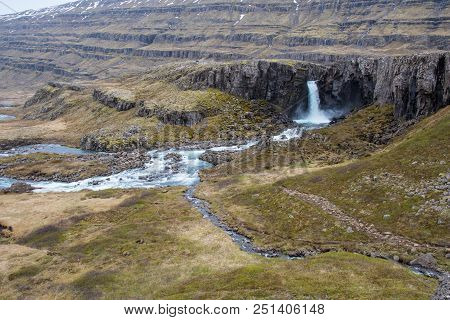 Waterfall In Berufjardara River In East Iceland