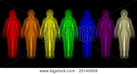 Fond simple avec corps d'énergie humaine colorée - aura