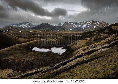Landmannalaugar Is A Hightland In Cloudy Day ,iceland Summer.