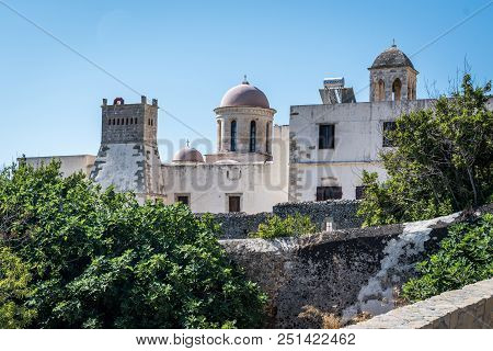 Gonia Odigitria Monastery  In Crete In Sunny Day