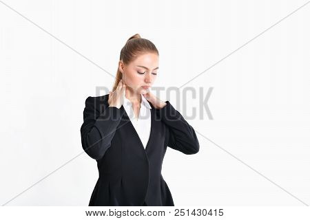 Business Concept. Young Business People Feel Tired In Their Work. Young Businesswoman Suffering From