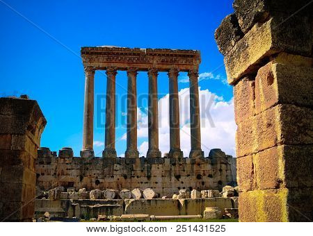 Ruins Of Jupiter Temple And Great Court Of Heliopolis , Baalbek, Bekaa Valley Lebanon