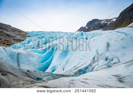 Part Of Blue Svartisen Glacier In Norway