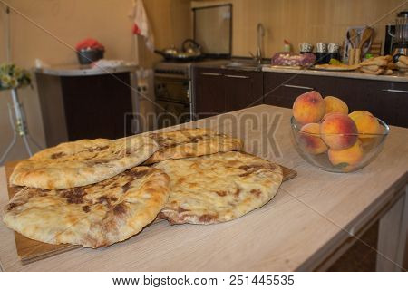 Traditional Georgian Cuisine - Cutting Bean Filled Pie (lobiani), Georgian Bean, Flatbread Pie Lobia