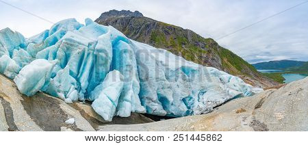 Part Of Blue Svartisen Glacier In Norway