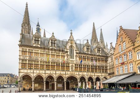 Ypres,belgium - May 20,2018 - View At The City Hall Of Ypres. Ypres Is A Belgian Municipality In The