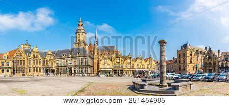 Veurne,belgium - May 20,2018 - Panoramic View At The Grote Markt (great Place) In Veurne. Veurne Is 
