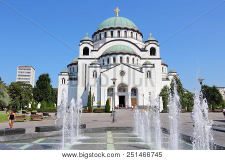 Belgrade, Serbia - August 15, 2012: People Visit St Sava Cathedral In Belgrade, Serbia. Belgrade Is 