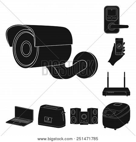 Smart Home Appliances Black Icons In Set Collection For Design. Modern Household Appliances Vector S