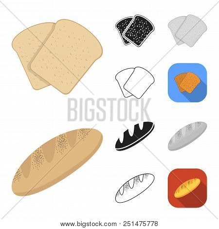 Types Of Bread Cartoon, Black, Flat, Monochrome, Outline Icons In Set Collection For Design. Bakery 