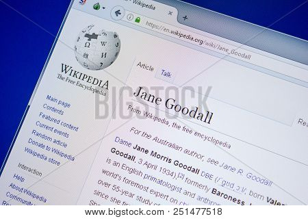 Ryazan, Russia - July 09, 2018: Page On Wikipedia About Jane Goodall