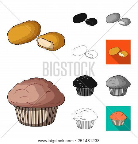 Fast Food Cartoon, Black, Flat, Monochrome, Outline Icons In Set Collection For Design.food From Sem