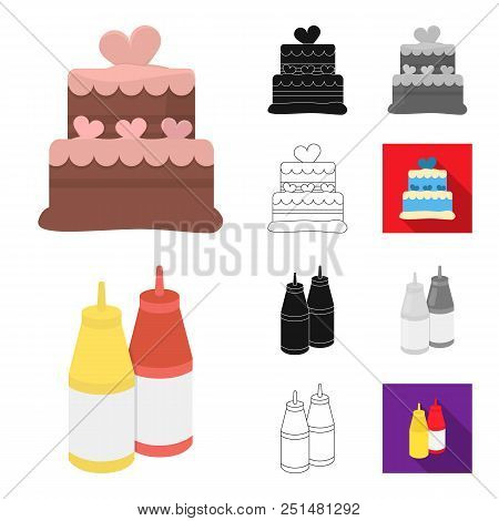 Fast Food Cartoon, Black, Flat, Monochrome, Outline Icons In Set Collection For Design.food From Sem