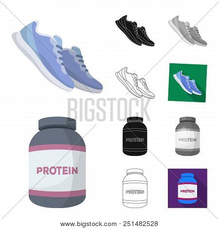Gym And Training Cartoon, Black, Flat, Monochrome, Outline Icons In Set Collection For Design. Gym A