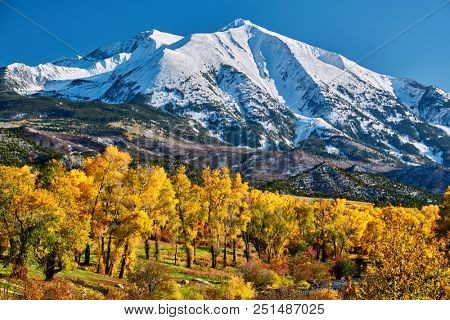Mount Sopris autumn landscape in Colorado Rocky Mountains, USA. 