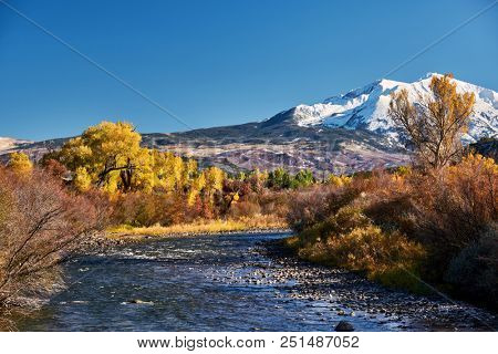 Mount Sopris autumn landscape in Colorado Rocky Mountains, USA. 