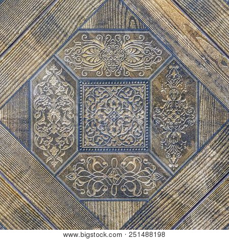 Decorative Brown Sand Stone Tile Background. Eramic Tile With Pattern