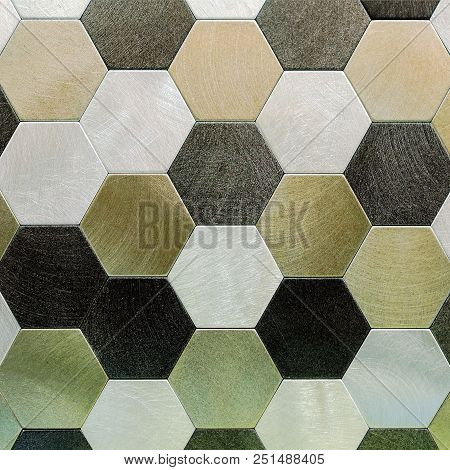 Abstract Silver Metal Background. Geometric Hexagons. Different Color