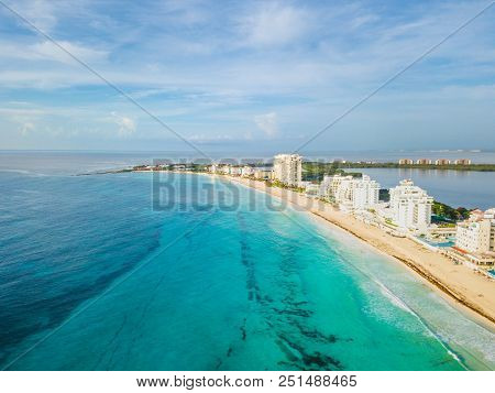 An Aerial View Of Cancun Beach At Playa Delfines