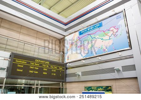 Dorasan, South Korea - October 24, 2014: Dorasan Railway Station Recently Built In Dmz, South Korea.