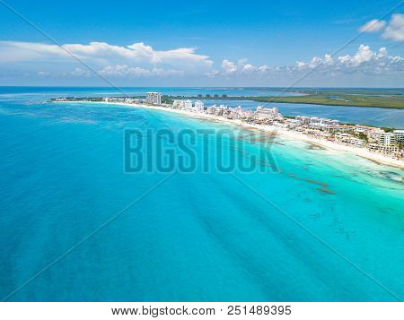 Cancun Beach Aerial View At Playa Delfines