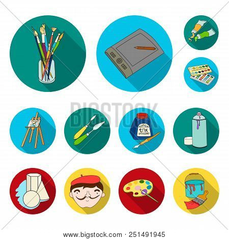 Painter And Drawing Flat Icons In Set Collection For Design. Artistic Accessories Vector Symbol Stoc