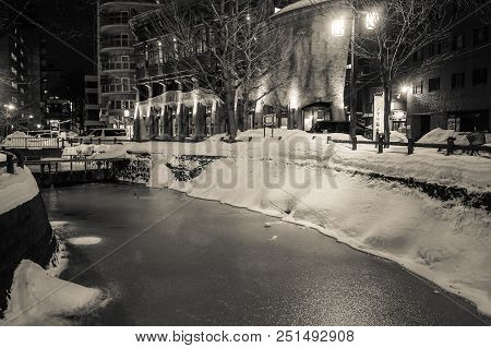 Sapporo, Japan - Feb 4, 2015. Night Scene Of Sapporo, Japan. Sapporo Is The Capital Of The Mountaino