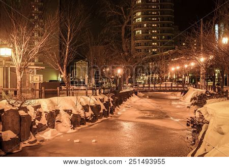 Sapporo, Japan - Feb 4, 2015. Night Scene Of Sapporo, Japan. Sapporo Is The Capital Of The Mountaino