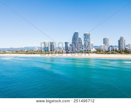 Broadbeach On A Perfect Blue Water Day From An Aerial View On The Gold Coast