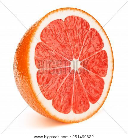 Perfectly Retouched Sliced Half Of Grapefruit Isolated On The White Background With Clipping Path. O