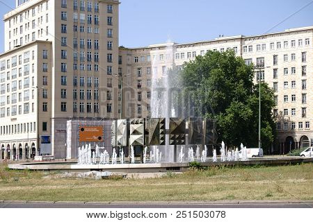 Berlin, Germany - July 13: The Water Of The Fountain Schwebender Ring On The Strausberger Square And