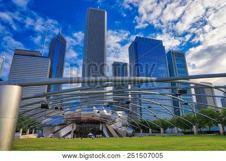 Chicago, Illinois, Usa - June 23, 2018 - Jay Pritzker Pavilion In Millennium Park Locaked In Downtow