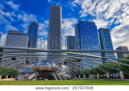 Chicago, Illinois, Usa - June 23, 2018 - Jay Pritzker Pavilion In Millennium Park Locaked In Downtow