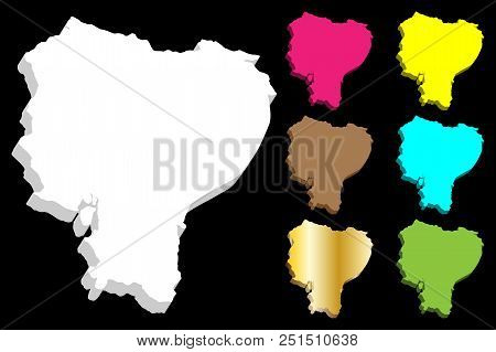 3d Map Of Ecuador (republic Of Ecuador) - White, Yellow, Blue, Purple, Brown, Green And Gold - Vecto