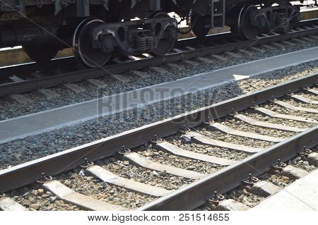 The Concept Of Logistics Of Transportation Of Goods By Rail, Freight Train On The Rails.