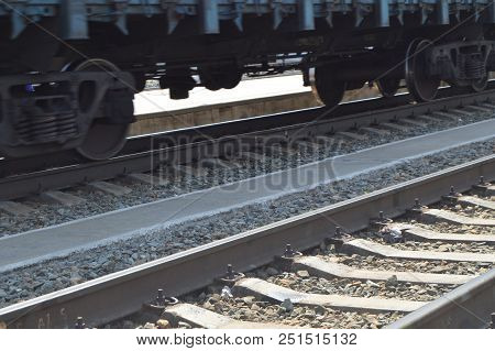 The Concept Of Logistics Of Transportation Of Goods By Rail, Freight Train On The Rails.