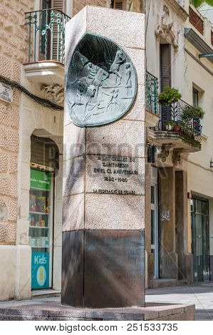 Barcelona, Spain - June 7, 2018: A Les Colles De Sant Medir Sculpture In Barcelona.