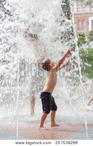 Gomel, Belarus Children Bathing In The Fountain. Square Named After Gromyko