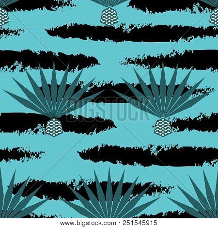 Blue Agave Vector Seamless Pattern. Succulent, Cactus Wallpapers