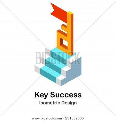 Illustration Of Key With Flag And Stair Isometric View