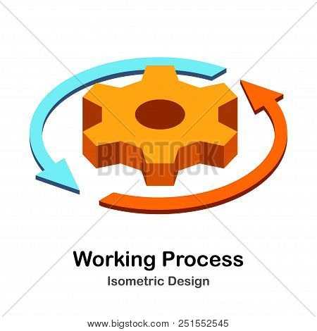 Rotation Arrow Around The Gear Isometric Illustration