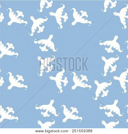 White Stylized Dove Bird On Blue Seamless Pattern Stock Vector Illustration For Web, For Print