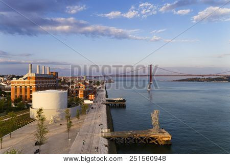 Lisbon, Portugal - June 23, 2018: View Of The Tagus River (rio Tejo) And The 25 Of April Bridge On T