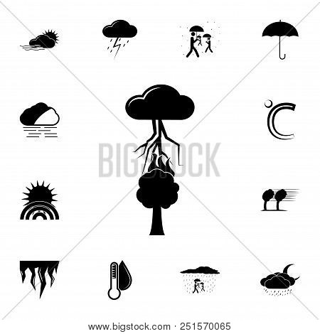 Thunderstorm Over A Tree Icon. Detailed Set Of Weather Icons. Premium Graphic Design. One Of The Col
