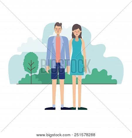 Young Couple Outside Scene Avatars Characters Vector Illustration Design